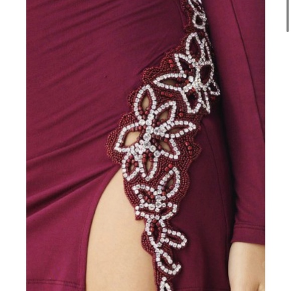 Sky Clothing Dress with crystals and slit Size Small Burgundy Maroon Color - Picture 2 of 7